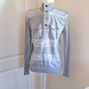 INC Gray Button Snap Classic Preppy Swester size Small